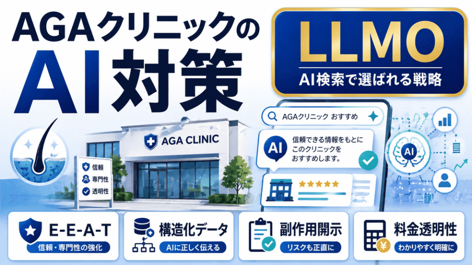 AGAクリニックのAI対策とLLMO戦略を示すアイキャッチ画像