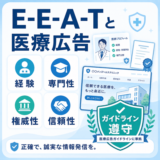 E-E-A-Tと医療広告ガイドライン遵守を両立した医療コンテンツ設計を表すイラスト