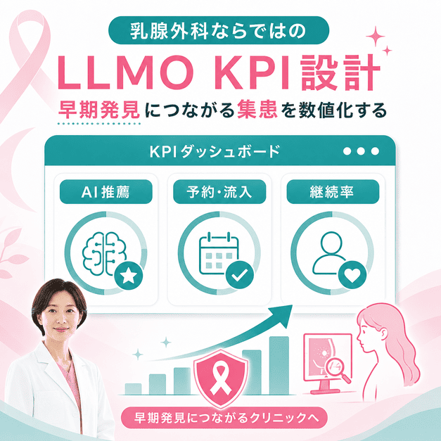 AI推薦・予約流入・継続率をKPIとして可視化し、乳がんの早期発見につながる集患を数値化する図解