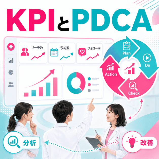 乳腺外科クリニックのTikTok運用でKPIを分析しPDCAサイクルを回して改善する様子