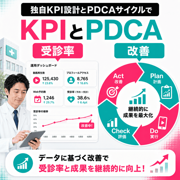 がん検診クリニックのTikTok運用成果をKPIダッシュボードとPDCAで改善するイメージ