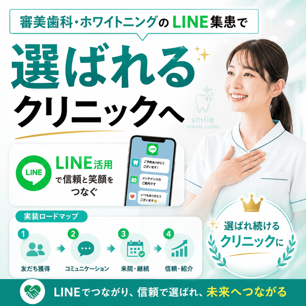 LINE活用と実装ロードマップで信頼され選ばれる審美歯科クリニックを目指すイメージ
