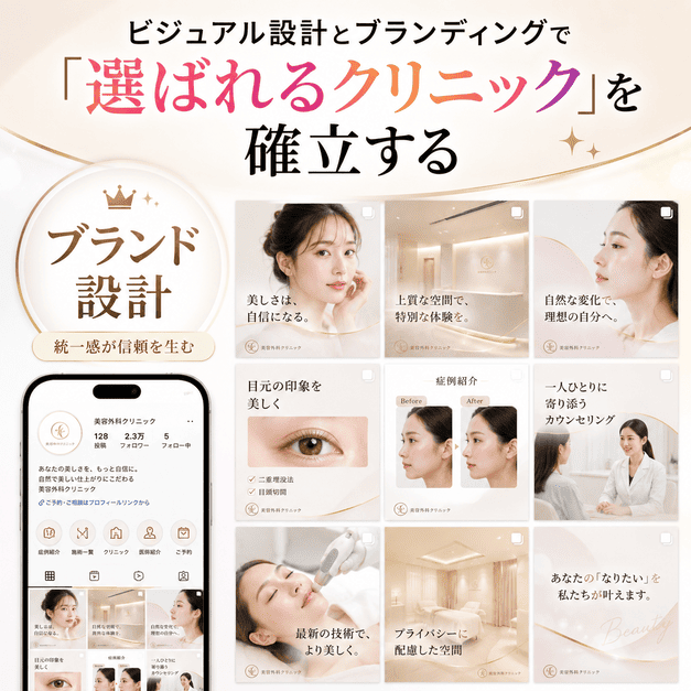 美容外科クリニックのInstagramで統一感ある9マスグリッドとブランド設計を行うイラスト