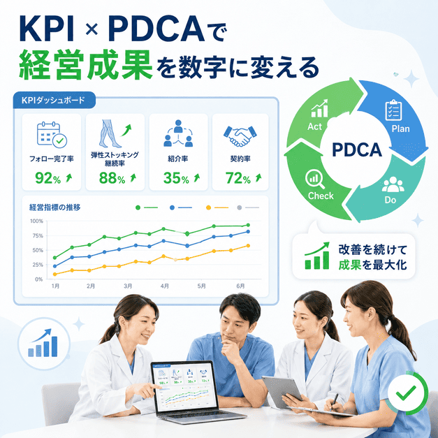 下肢静脈瘤クリニックのLINE運用でKPIとPDCAを使い経営成果を改善するダッシュボードのイメージ
