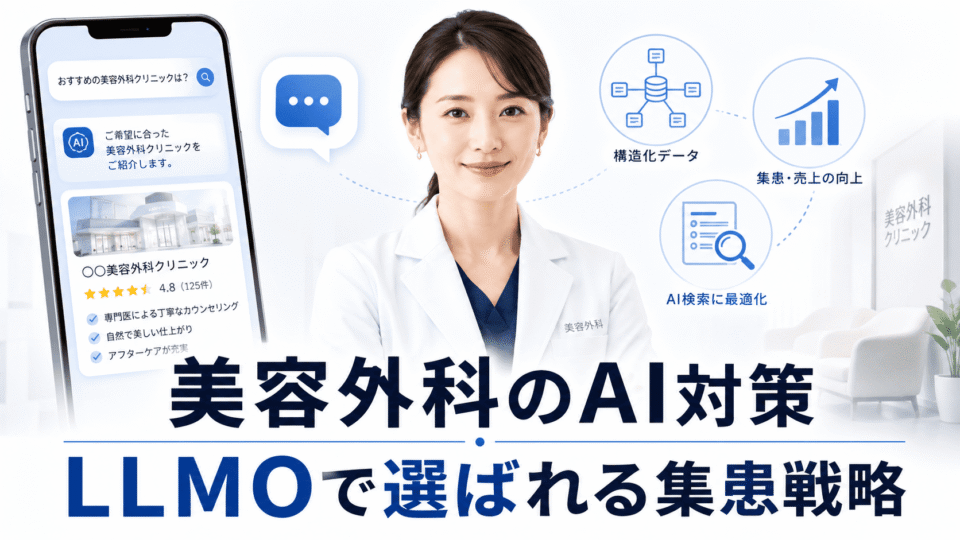 美容外科クリニックがAI検索で選ばれるためのLLMO集患戦略を表したアイキャッチ画像