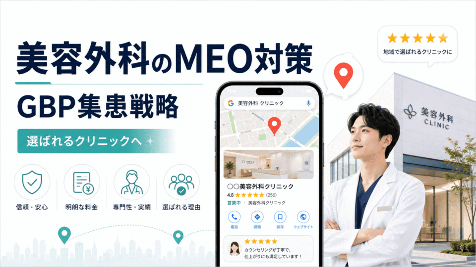 美容外科クリニックのMEO対策とGoogleビジネスプロフィールを活用した集患戦略を表したアイキャッチ画像