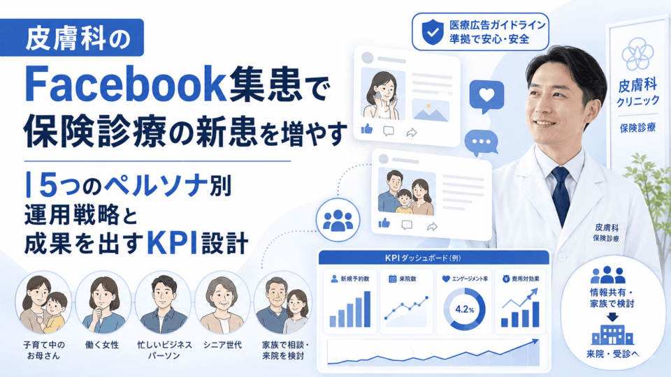 皮膚科クリニックがFacebookを活用して保険診療の新患獲得とKPI設計を行う記事のアイキャッチ画像