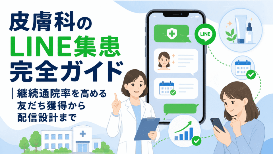 皮膚科クリニックのLINE集患で継続通院や友だち獲得、配信設計を支援するイメージ