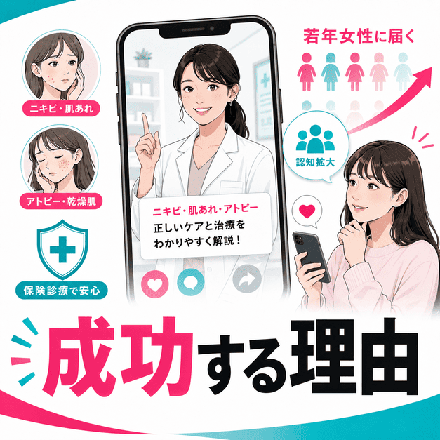 皮膚科医の動画発信を通じて若年女性にニキビやアトピーの正しい情報が届き、認知が広がる様子