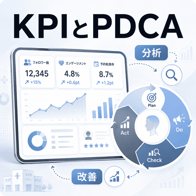 耳鼻咽喉科のX運用をKPIダッシュボードとPDCAサイクルで改善するイメージ
