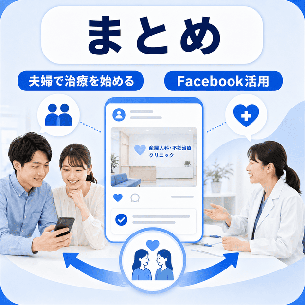Facebook活用によって夫婦で不妊治療を始める文化をつくりクリニック受診へつなげるまとめイラスト