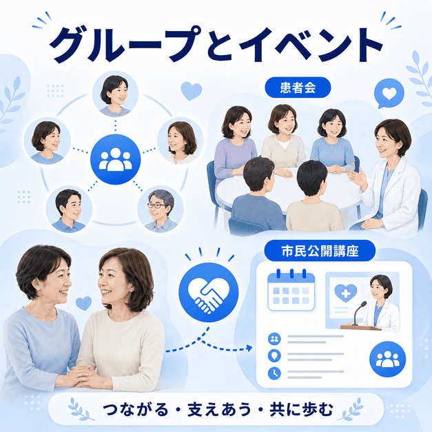 Facebookグループやイベント機能を通じて患者会や難病コミュニティとのつながりを深める様子