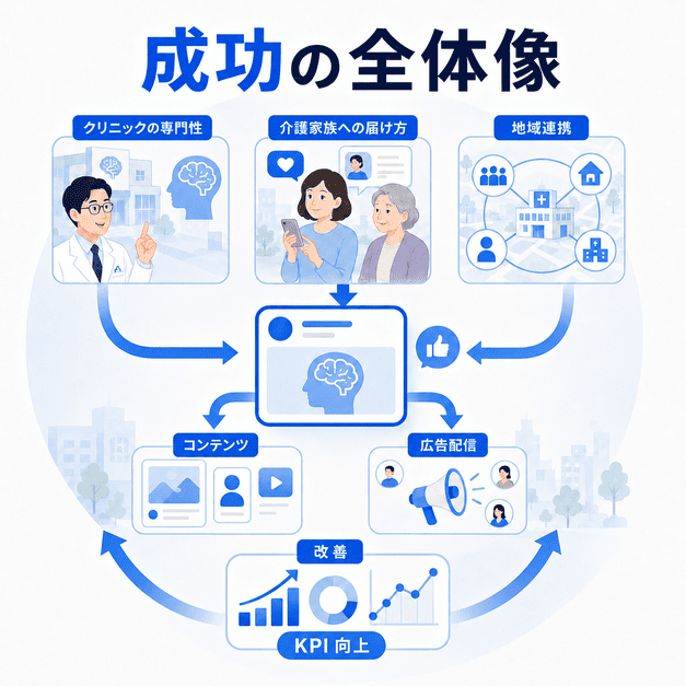 脳神経内科クリニックの専門性、介護家族への発信、地域連携、広告、KPI改善をつなぐFacebook集患成功の全体像