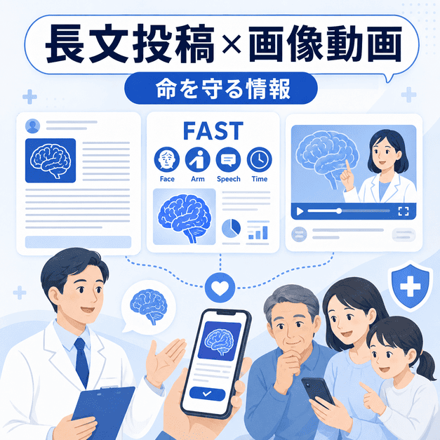 FAST啓発を長文投稿、画像、動画で分かりやすく届けるFacebook運用のイメージ