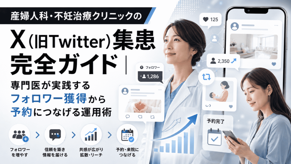 産婦人科・不妊治療クリニックがXを活用してフォロワー獲得から予約につなげる流れを表したアイキャッチ画像