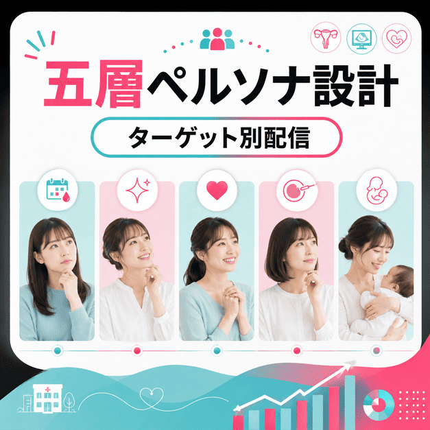 若年女性、生理PMS、将来妊活、体外受精、産後ケアなど五層ペルソナを分けて示したイメージ