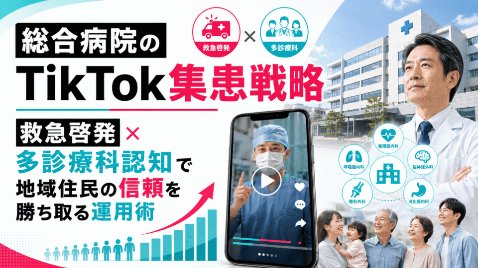 総合病院がTikTokを活用し、救急啓発と多診療科認知で地域住民の信頼を高める集患戦略のイメージ
