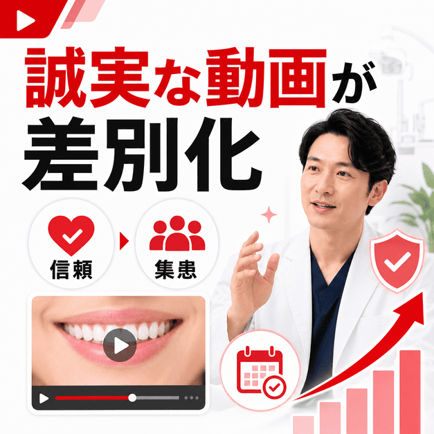 誠実な審美歯科動画が患者の信頼と集患につながり競合との差別化になることを表したイラスト
