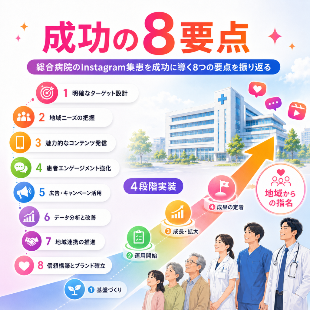 総合病院のInstagram集患を成功に導く8つの要点と4段階の実装ロードマップ