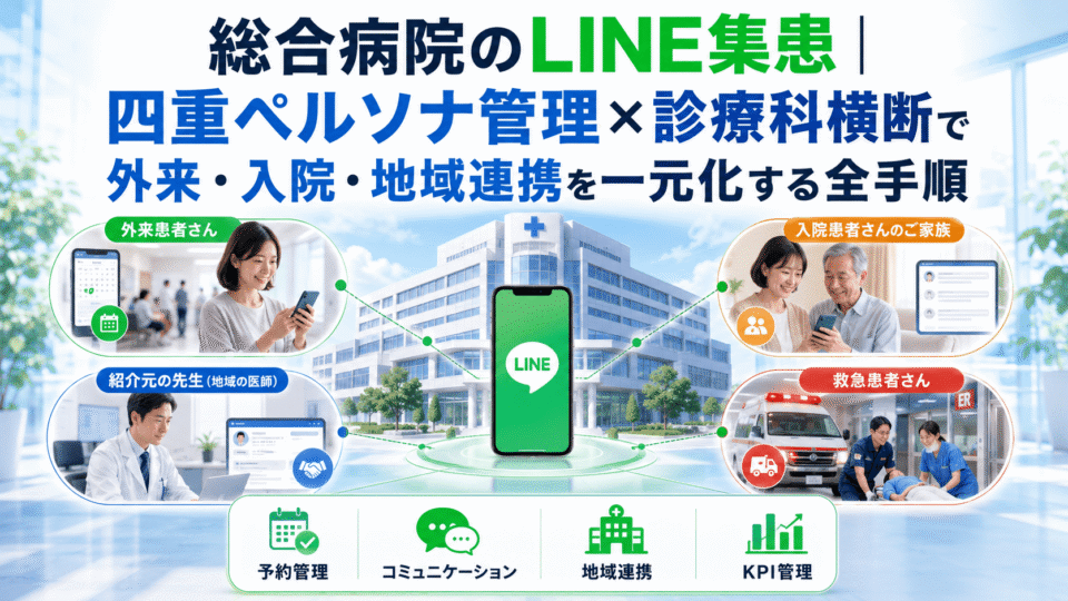 総合病院のLINE集患で外来患者・入院患者家族・地域連携医・救急患者を一元管理するイメージ