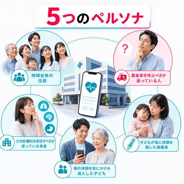 総合病院のTikTok運用で想定すべき地域住民、救急判断層、子育て層、高齢者家族、多診療科患者の5つのペルソナ