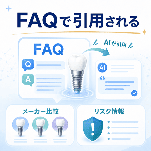 FAQやメーカー比較、リスク情報の整備によってAI引用を獲得する流れを示した図