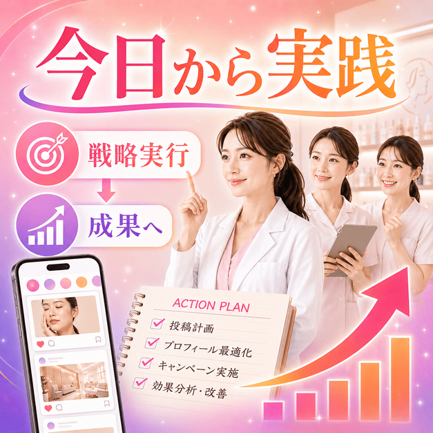 美容皮膚科のInstagram集患を今日から実践するためのアクションプランと成果向上のイメージ