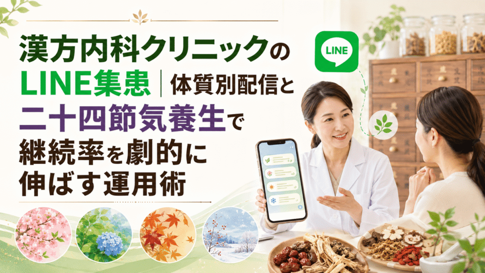 漢方内科クリニックがLINEで体質別配信と二十四節気養生を行い、患者の継続率向上を支える様子
