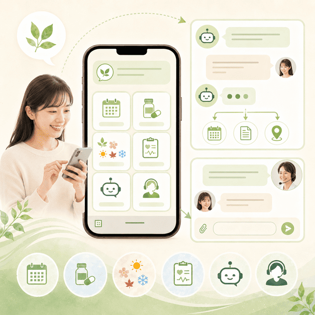 リッチメニュー、チャットボット、1対1チャットを組み合わせて患者満足度を高めるLINE設計