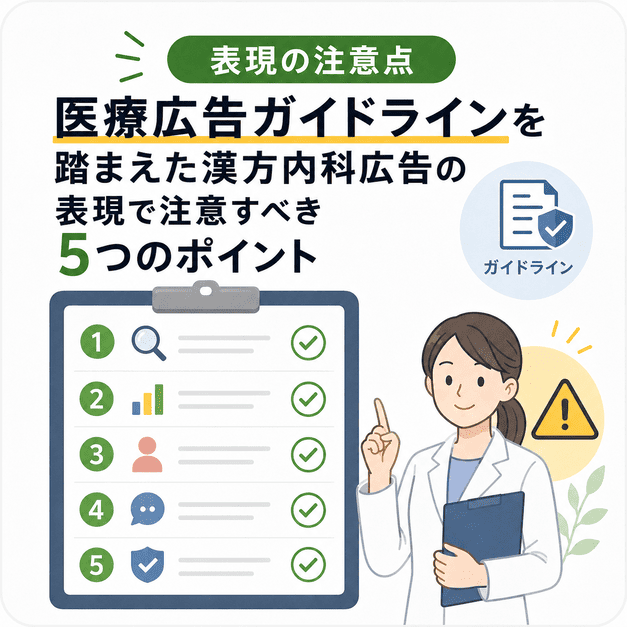 医療広告ガイドラインを踏まえて漢方内科広告の表現をチェックするイメージ