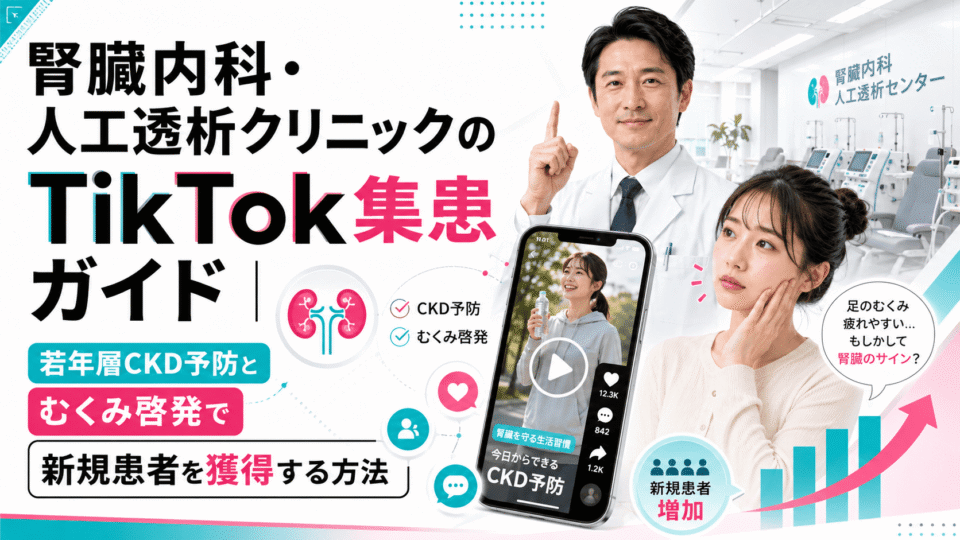 腎臓内科・人工透析クリニックがTikTokで若年層へのCKD予防啓発やむくみ啓発を行い、新規患者獲得につなげるイメージ