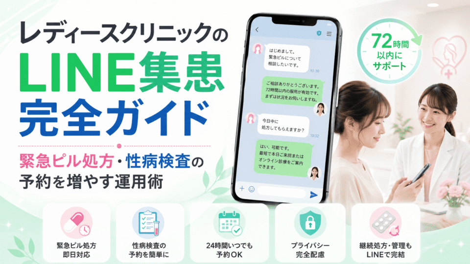 レディースクリニックのLINE集患で緊急ピル処方や性病検査予約を増やす運用を表したアイキャッチ画像