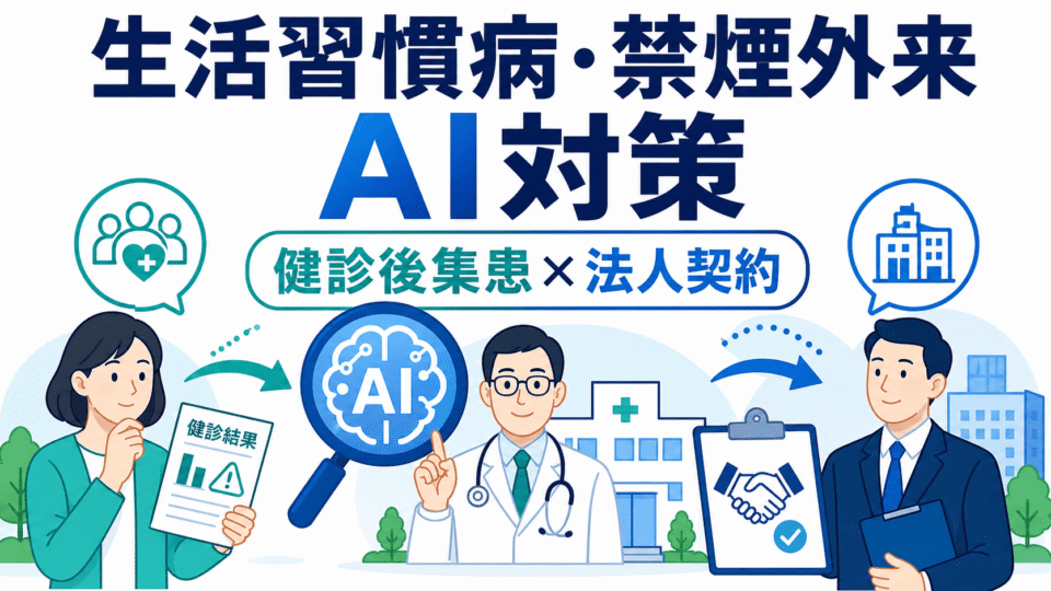 生活習慣病・禁煙外来クリニックがAI対策で健診後集患と法人契約を同時に目指すことを示すアイキャッチ画像