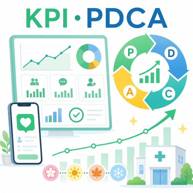 アレルギー科LINE運用のKPIとPDCAで通年安定経営を目指すイメージ