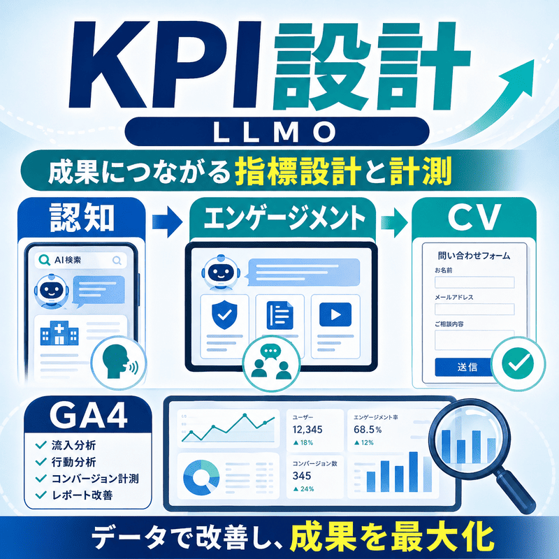 リハビリテーション科のLLMO施策をKPIとGA4で計測する図解