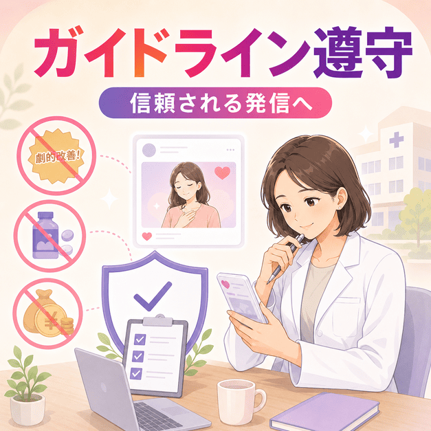医師がSNS投稿を確認し、医療広告ガイドラインに沿った信頼できる発信を行う様子