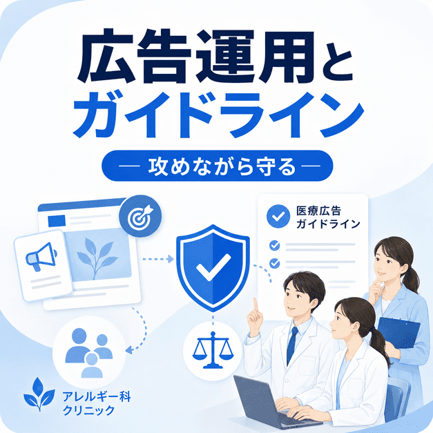 Facebook広告運用と医療広告ガイドライン遵守を両立し、攻めながら守る運用体制を表したイラスト