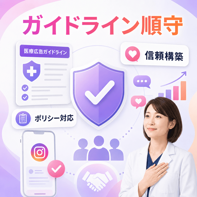 医療広告ガイドラインとInstagramポリシーを守りながら信頼を積み上げるイメージ