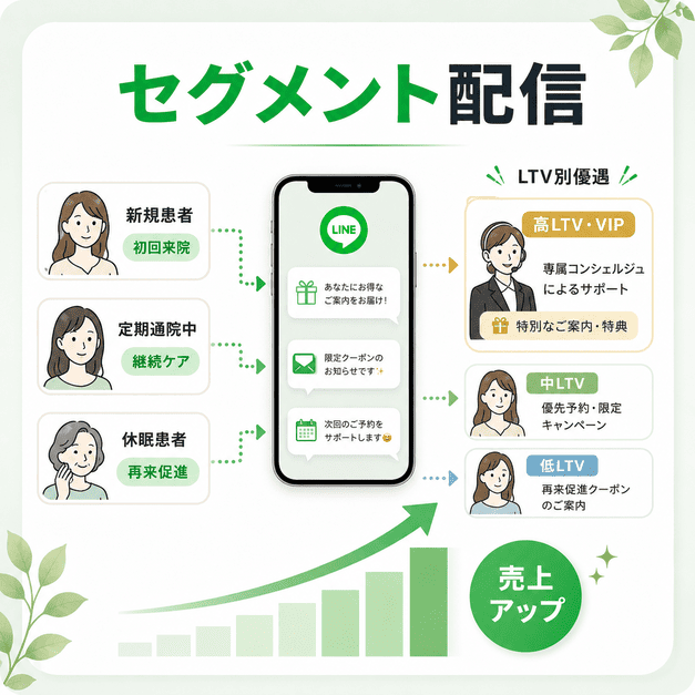 美容皮膚科のLINE配信を医療広告ガイドラインとポリシーに沿って三重チェックする運用体制のイラスト