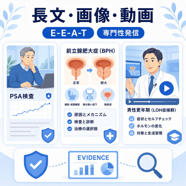 PSA検査、前立腺肥大症、男性更年期などを長文投稿・画像・動画で専門的に発信する図解