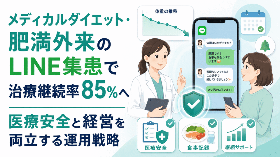 メディカルダイエット・肥満外来でLINEを活用し、治療継続支援と医療安全を両立する運用戦略を示したアイキャッチ画像