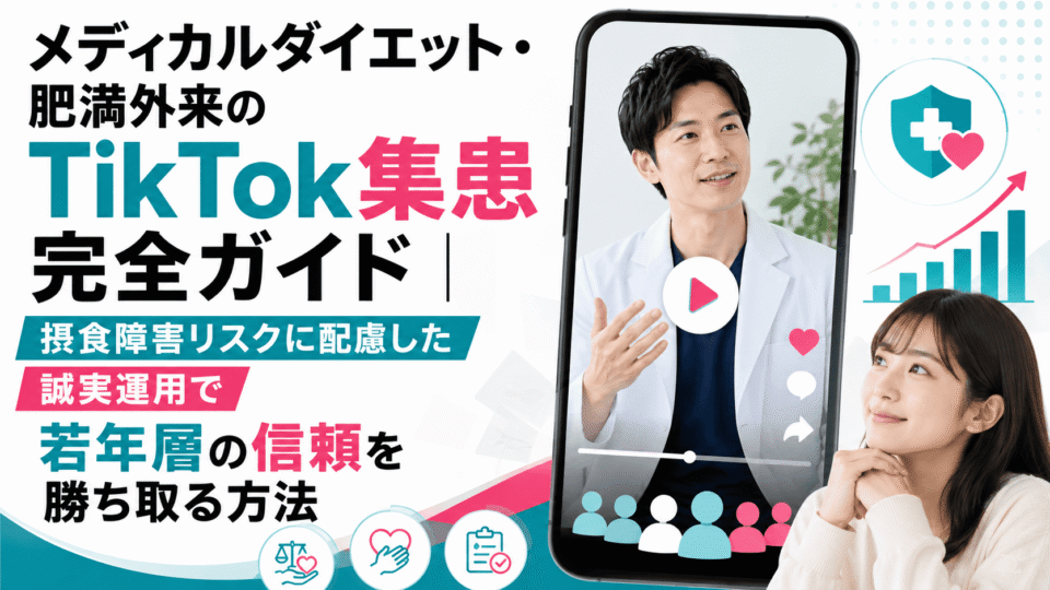 メディカルダイエット・肥満外来のTikTok集患を、医師の動画発信と若年女性の信頼形成で表したアイキャッチ画像