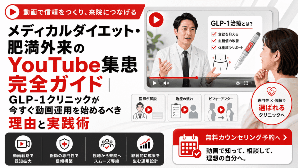 メディカルダイエット・肥満外来クリニックがYouTube動画を活用してGLP-1治療の信頼形成とカウンセリング予約につなげる様子