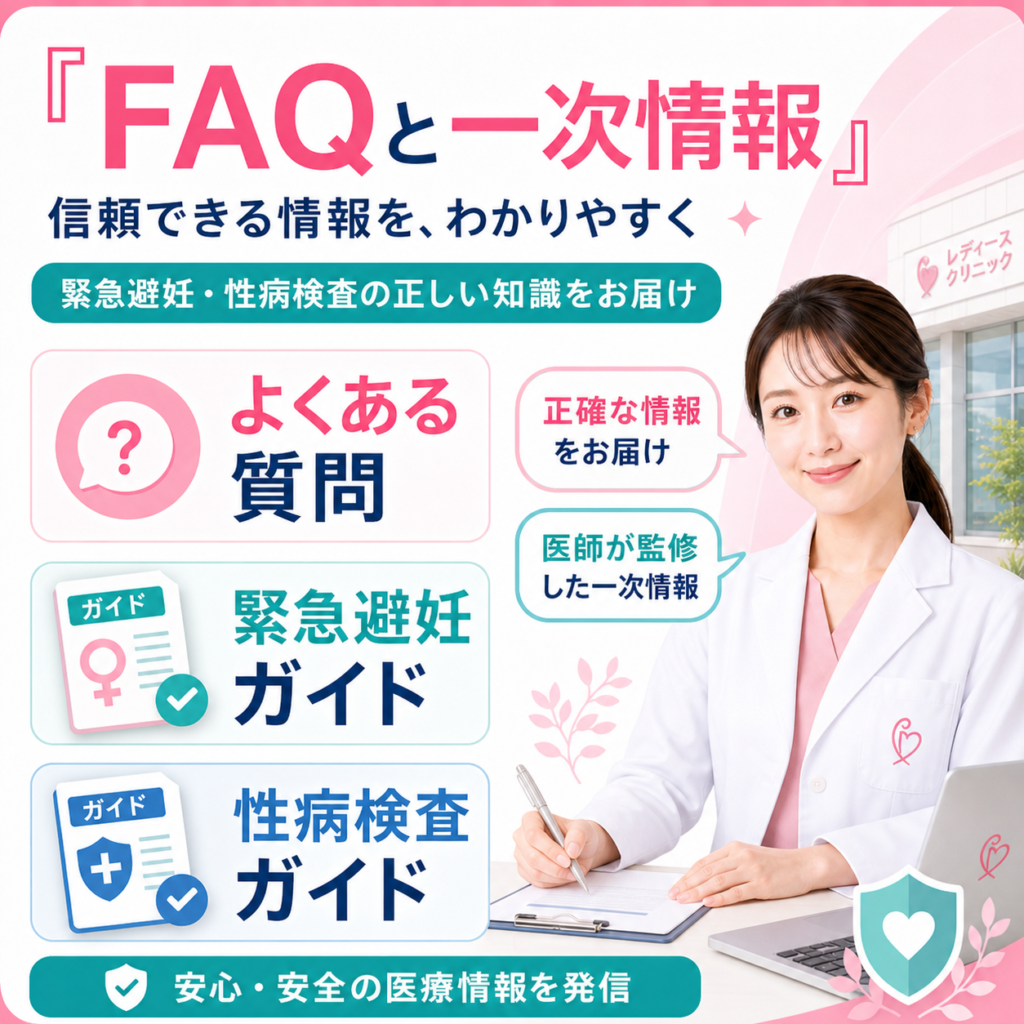 緊急避妊ガイドや性病検査ガイドなど、医師監修のFAQと一次情報を発信する様子を示した図