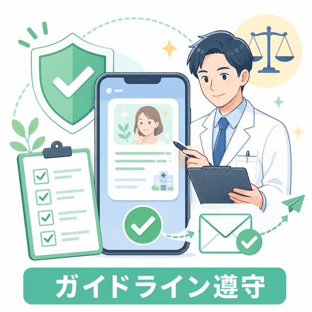 医療広告ガイドラインとLINEポリシーを守りながら安全に配信するイメージ