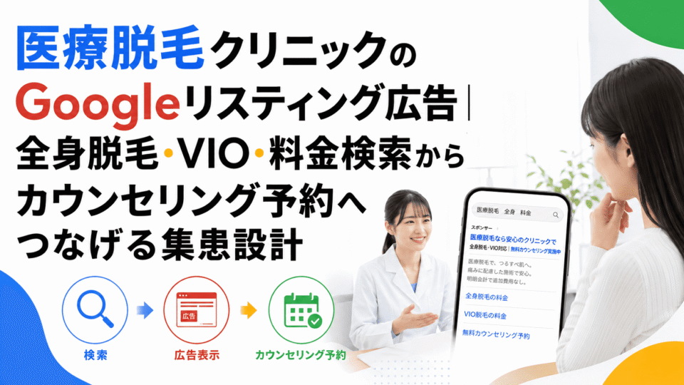 医療脱毛クリニックのGoogleリスティング広告で検索からカウンセリング予約へつなげる集患設計のイメージ