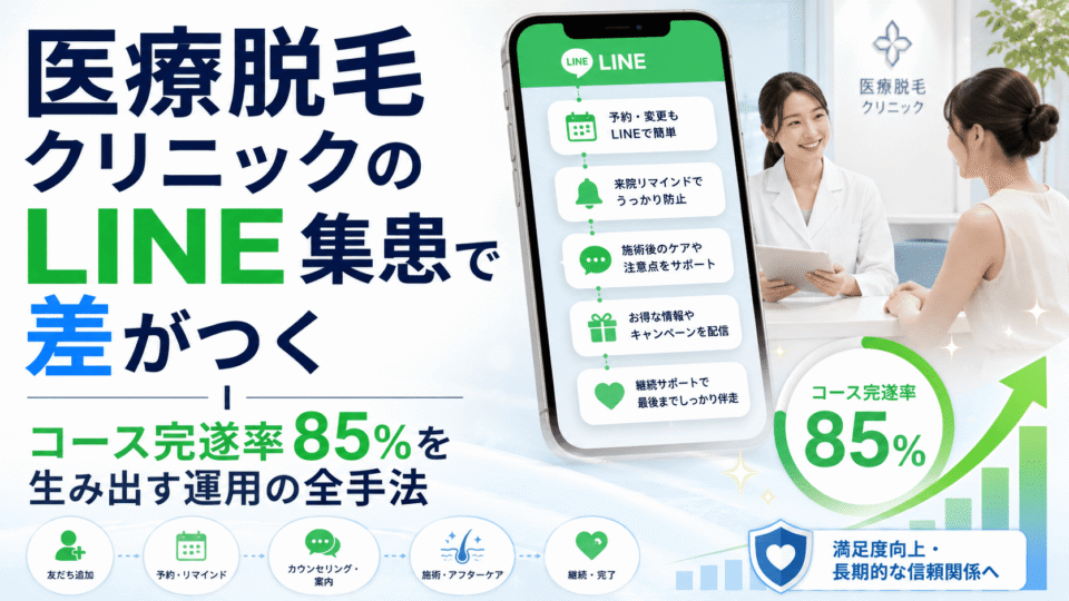 医療脱毛クリニックのLINE集患でコース完遂率向上を目指す運用全体を表したアイキャッチ画像