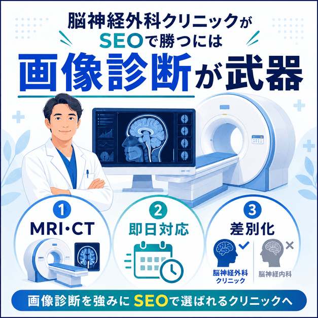 MRI・CTなどの画像診断を脳神経外科クリニックのSEO上の強みにする考え方を示した図