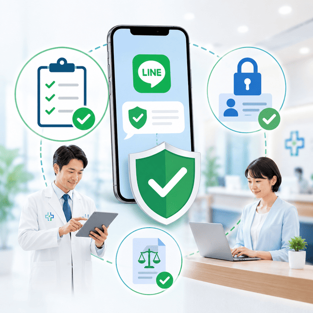 医療広告ガイドラインやLINEポリシーを守り個人医療情報を安全に配信するイメージ