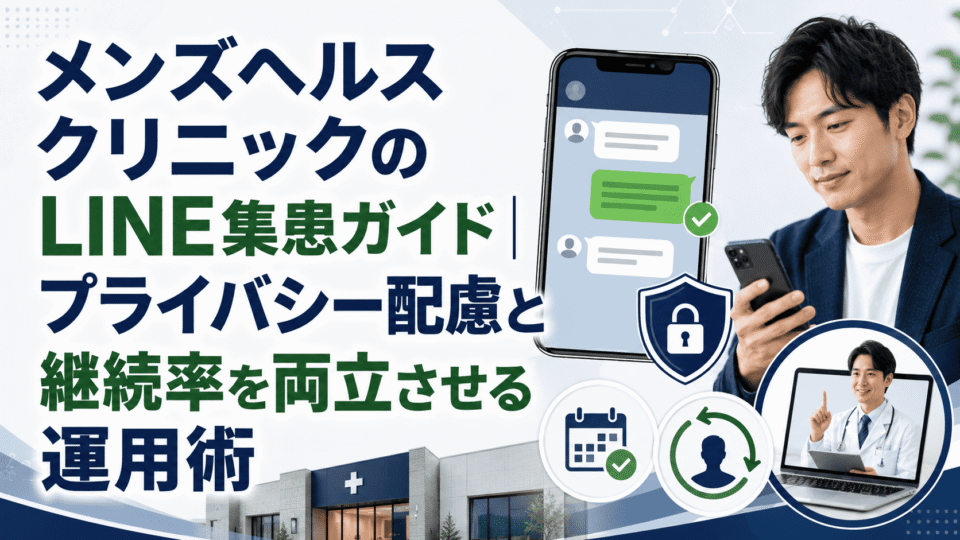 メンズヘルスクリニックのLINE集患でプライバシー配慮と継続率向上を両立する運用イメージ